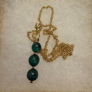Genuine Malachite Pendant Necklace • Gold Tone Rope Chain • Vintage Statement